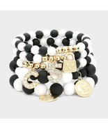 Black White Gold Lock Beads MultiLayered Stretch Bracelet Cute Fashion A... - $33.66