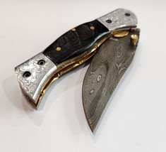 Handmade Damascus Steel Folding Pocket Knife Ram Horn Handle, Spnp-9676 - £36.04 GBP