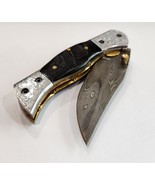 Handmade Damascus Steel Folding Pocket Knife Ram Horn Handle, Spnp-9676 - $44.95