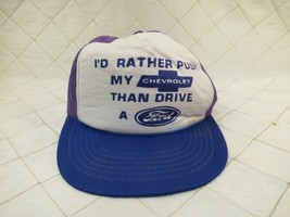 Rather Push My Chevrolet Than Drive a Ford Vintage Snapback Trucker Hat Cap Mesh - $24.00