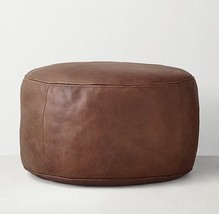 Round pouf , ottoman , floor cushion Leather , hassock , Footstool,  footrest ,  - £175.63 GBP