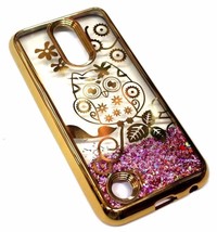 For Lg Aristo / Ms210 (Lv3) Gold Owl Flower Pink Glitter Stars Liquid Skin Case - $15.99