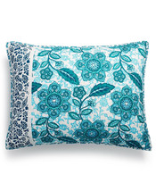Jessica Simpson Aqua Flora 100% Cotton Quilted Pillow Sham, Blue, Reversible - £43.25 GBP