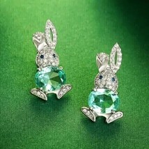 4.00Ct Oval Simulated Blue Topaz Rabbit Stud Earrings 14k White Gold Over - £95.25 GBP