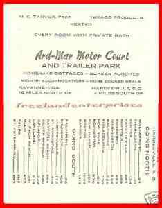 Business Card SC Ard-Mar Motor Court & Trailer Park VTG - $7.87