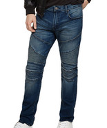 Express Mens Dark Blue Wash Slim Fit Skinny Leg Moto Jeans 36W x 34L 5922-5 - £59.62 GBP