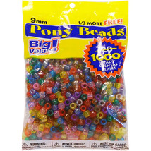 Pony Beads Plastic Transparent Multicolor 9mm Big  - £15.91 GBP