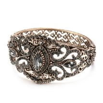 Retro Indian Wide Bangle Cuff Women Antique Gold Color Flower Crystal Ba... - £11.07 GBP