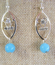 Silver Dangle Pierced Earrings Sky Blue Bead Rhinestones - $5.34