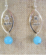 SILVER  DANGLE PIERCED EARRINGS SKY BLUE BEAD RHINESTONES - $100.90 MXN