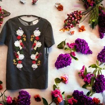 Nicole Miller Black with Floral Applique Short Sleeve Straight Dress Sz ... - $24.69