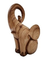 Wood Baby Elephant Statue Light Brown Color Smooth Finish. Hand Carved. Trunk Up - £22.39 GBP