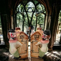 Vintage Hobo Creepy Clowns On Outhouse Salt &amp; Pepper Shakers Ceramic Japan MCM - £8.74 GBP
