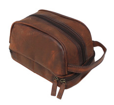 Men&#39;s Western Genuine Brown Distressed Leather Toiletry Dopp Kit Shaving - £31.80 GBP