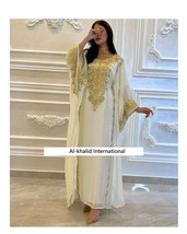 White New Moroccan Long Gown Dubai Kaftan Abaya Farasha Dress Handmade Eid Party - £44.77 GBP