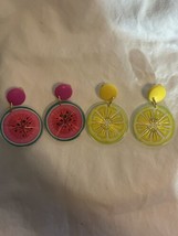 2 Avon Vintage 1993 Tooty Fruity Clip On Earrings - Watermelon And Lemon - $14.03