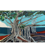 Art print of a banyan tree in Lahaina, Maui. bold colorful art print. Mo... - $12.00+