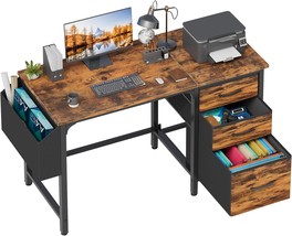 Lufeiya Computer Desk With Fabric File Drawers Cabinet, 47 Inch, Rustic Brown - $129.99