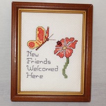 New Friends Welcomed Here Flower Butterfly Framed Picture Finished Cross... - £21.97 GBP