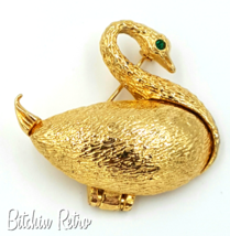 Vintage Swan Perfume Compact or Secret Compartment Brooch - £19.66 GBP