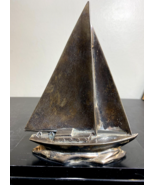 Sailboat Bookend Sculpture Silver Color Etched 1915 Aloha Beautiful 8&quot; V... - £35.69 GBP