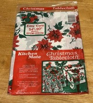 VINTAGE Kitchenmate Vinyl Christmas Poinsettia  Tablecloth Sealed 54x90” - $14.84