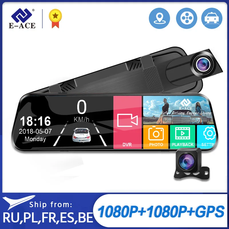 E-ACE A20P 10 Inch Car Dvr Camera Touch Screen Streaming RearView Mirror Dash - £48.64 GBP+