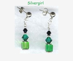 Emerald Green Crystal Cube Bicone Dangle Earrings  - £11.85 GBP