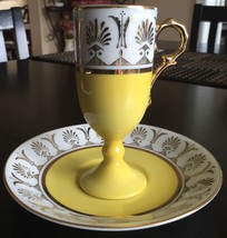 Lefton China Vintage HandPainted Canary Yellow & Gold Cappuccino Espresso Tall T - $35.95