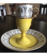 Lefton China Vintage HandPainted Canary Yellow &amp; Gold Cappuccino Espress... - £28.82 GBP