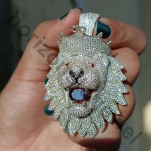 2.5&quot; King Crown Angry Lion Pendant 6.25 Ct Simulated Diamond 14K White G... - $3,844.86 MXN