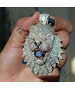 2.5&quot; King Crown Angry Lion Pendant 6.25 Ct Simulated Diamond 14K White G... - £154.97 GBP