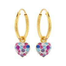 Gold Plated 925 Silver Heart Hoop Earrings with Multi Crystals - £13.21 GBP