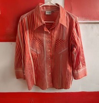 Vintage Chicos Red White Striped Button Down Blouse Long Sleeves Size 2  - EUC - $32.66