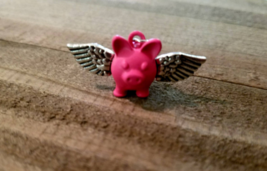 Flying Pig Charm Pink Antiqued Silver When Pigs Fly Pendant Fairy Tale Jewelry - £3.98 GBP