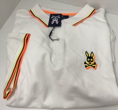 Psycho Bunny Mens 6XLT Big Tall Lamport Polo Shirt White Neon Trim Pima Cotton - £54.07 GBP
