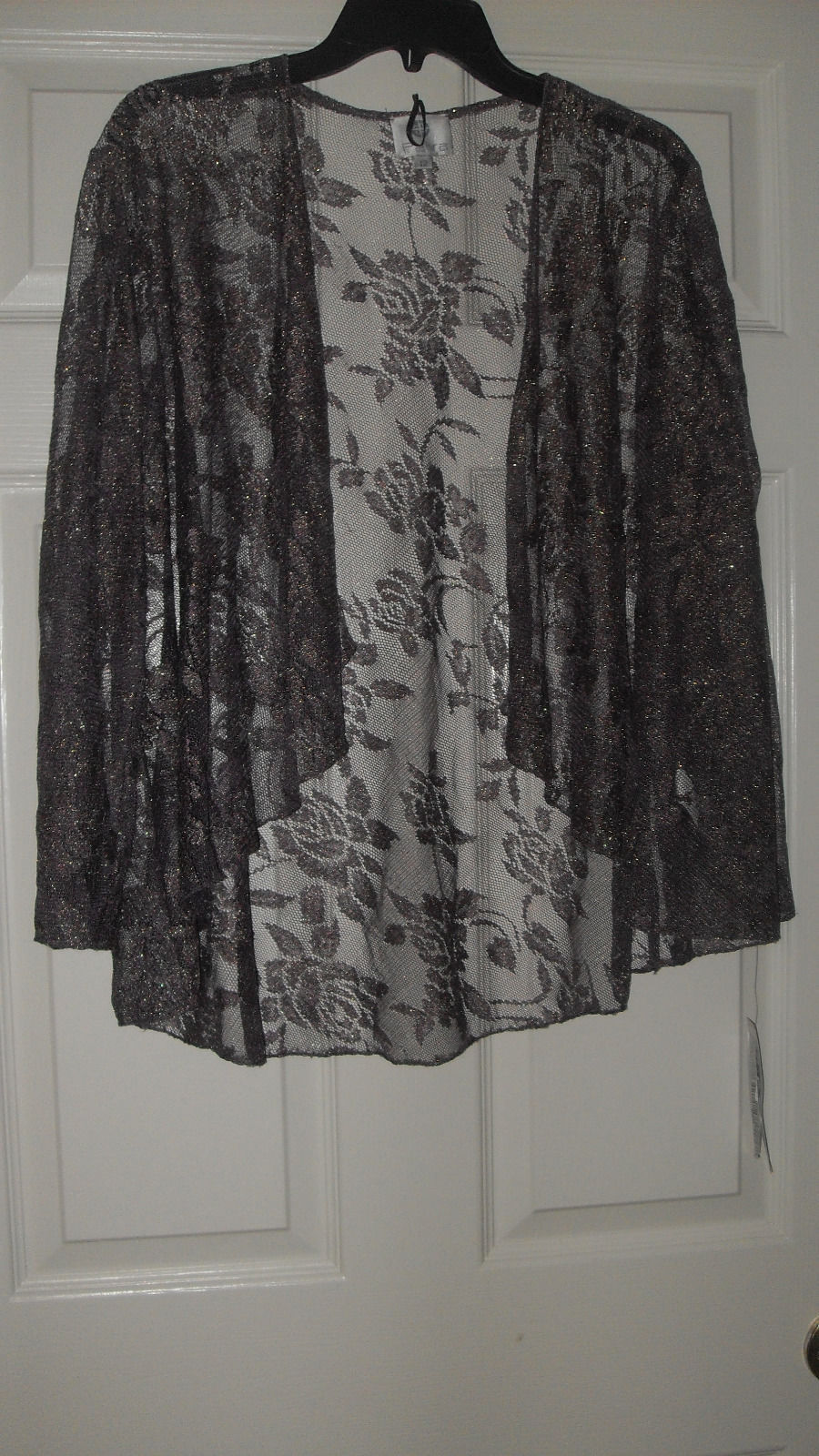 Patra New Womans Plum/Gold Metallic Lace Open Front Cascade Jacket   12 - $14.99