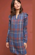 Cloth &amp; Stone Medium Anthropologie RUFFLED Plaid Shirt Dress Fall Long Sleeve  - £19.06 GBP