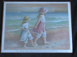 Friends Forever -Young Girls Holding Hands on Beach by Miran Lee Print - £6.28 GBP