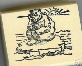 Bear on Ice Flow with sun rising thinking rubber stamp - £10.86 GBP