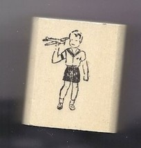 1940's boy in shorts Holding toy Airplane  rubber stamp very small made in USA a - $13.63