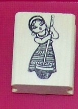 Oriental Asian Girl stirring bowl Rubber Stamp made in america free shiping - £10.87 GBP