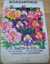 Vintage 1920s Seed packet 4 framing Schizanthus mixed  FF Smith co Sacra... - $13.63