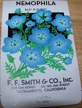 Vintage 1920s Seed packet 4 framing Nemophila blue F F Smith co Sacramen... - $13.63