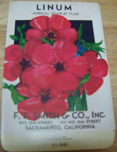 Vintage 1920s Seed packet 4 framing Linum scarlet flax FF Smith co Sacra... - $13.63