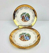 3 Vintage Crest O Gold 22 K Courting Couple Saucers Gold Band Border 5 7/8&quot; - £11.50 GBP