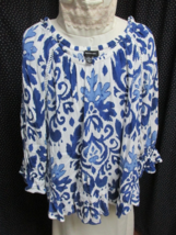 &quot;&quot;BLUE &amp; WHITE BOLD PRINT - PEASANT STYLE&quot;&quot; - PULL OVER TOP - SIZE M - I... - $8.89