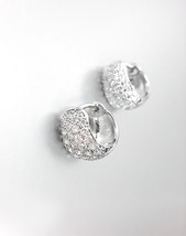 CLASSIC 18kt White Gold Plated Pave CZ Crystals Petite Huggie Hoop Earrings - $21.99