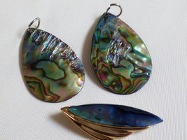 Lot Of 2 Abalone Shell Charm Dangle Earrings &amp; Gold Tone Pendant - £19.35 GBP