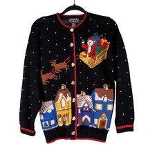 Charter Club Christmas Sweater Cardigan S Wool Santa Claus Sleigh Reindeer House - £20.46 GBP